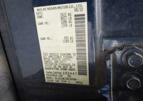 2010 Nissan Altima 3.5 Sr from USA, damaged, VIN 1N4BL2APXAC193447